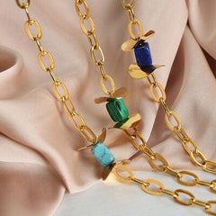 Natural Stone Pendant Titanium Steel Necklace - Trendsi
