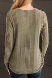 Ribbed Buttoned Long Sleeve Blouse - Trendsi - Flyclothing LLC