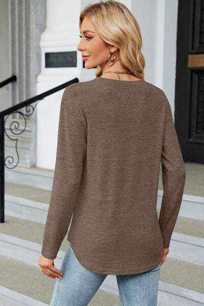 Decorative Button Round Neck T-Shirt - Trendsi - Flyclothing LLC