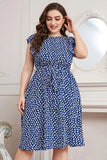 Plus Size Round Neck Tie Waist Dress - Trendsi