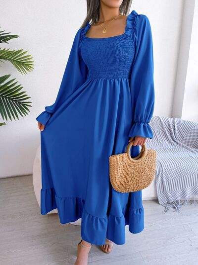 Smocked Square Neck Flounce Sleeve Dress - Trendsi - Flyclothing LLC