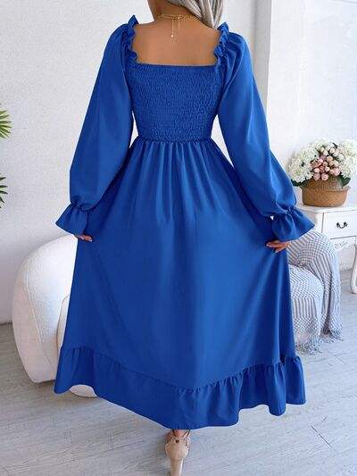 Smocked Square Neck Flounce Sleeve Dress - Trendsi - Flyclothing LLC