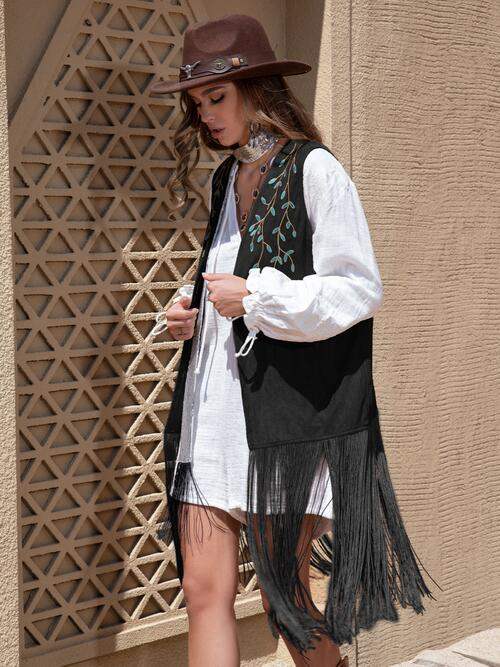 Fringe Hem Open Front Vest - Trendsi - Flyclothing LLC