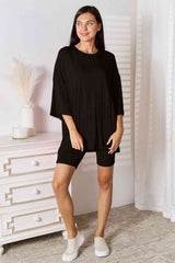 Basic Bae Full Size Soft Rayon Three-Quarter Sleeve Top and Shorts Set - Trendsi - Flyclothing LLC