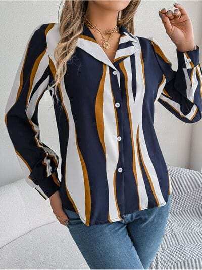 Printed Button Up Long Sleeve Shirt - Trendsi - Flyclothing LLC