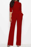 Mock Neck Tie-Waist Half Sleeve Jumpsuit - Trendsi - Flyclothing LLC
