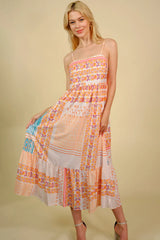 Printed Spaghetti Strap Smocked Midi Dress - Trendsi - Flyclothing LLC