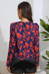 Floral Long Puff Sleeve Blouse - Trendsi - Flyclothing LLC