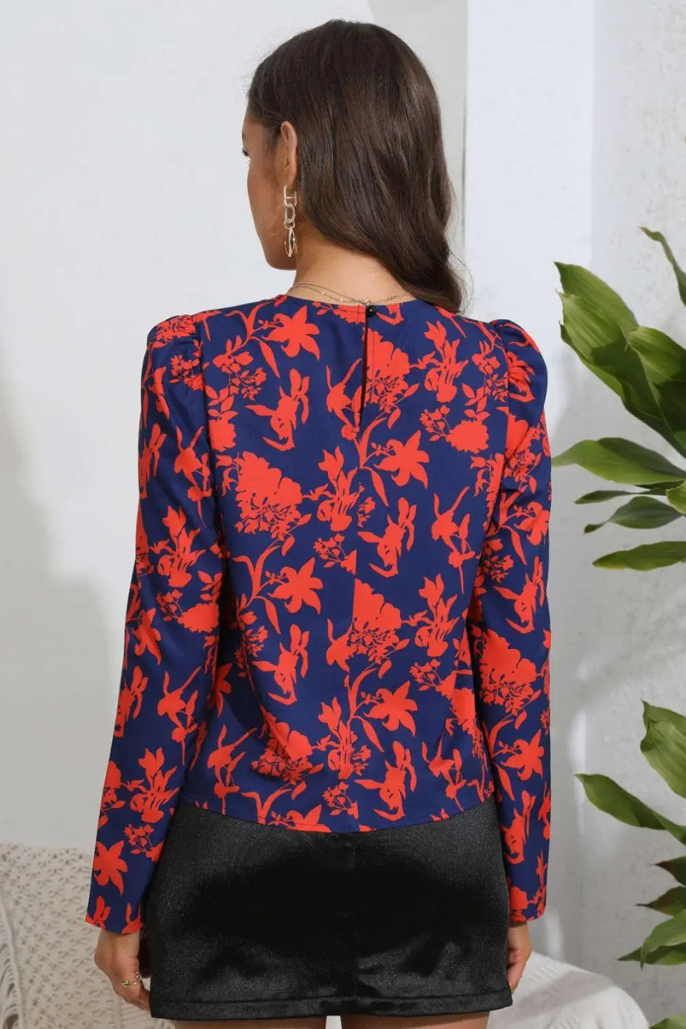 Floral Long Puff Sleeve Blouse - Trendsi - Flyclothing LLC