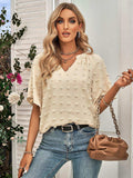 Swiss Dot Notched Neck Flare Sleeve Blouse - Trendsi - Flyclothing LLC