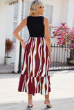 Striped Round Neck Sleeveless Midi Dress - Trendsi