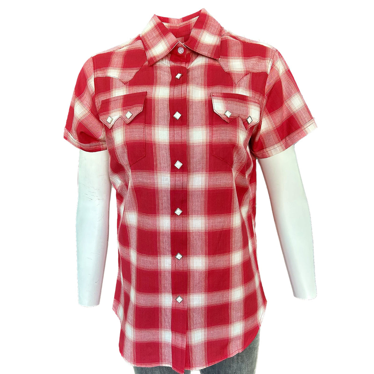Rockmount Clothing Women's Short Sleeve Shadow Plaid Western Shirt in Red