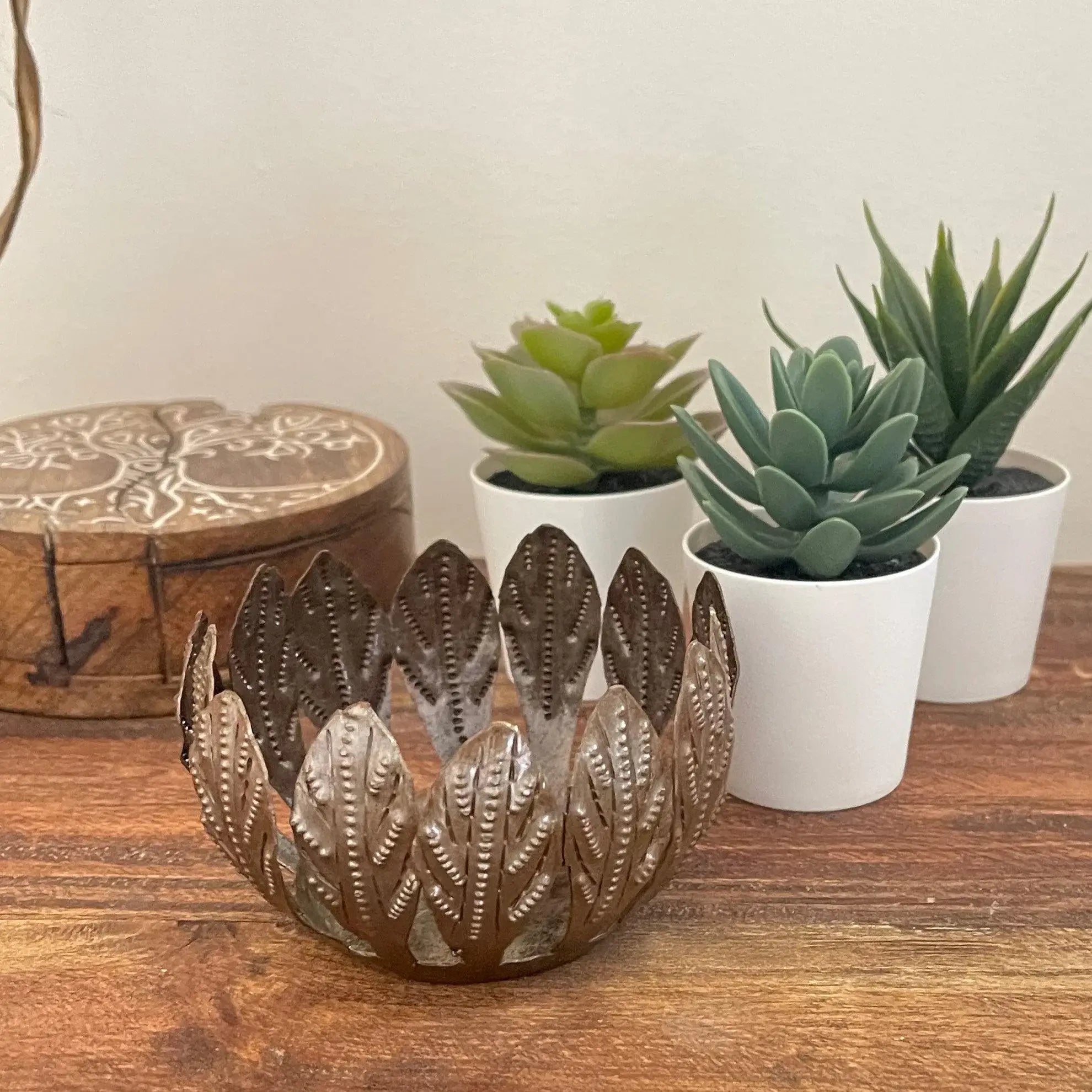 Decorative Drum Art Bowl or Votive, Mango Leaf - Haitian Artisans - Flyclothing LLC