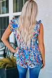 Abstract Print Ruffle Shoulder Top - Trendsi
