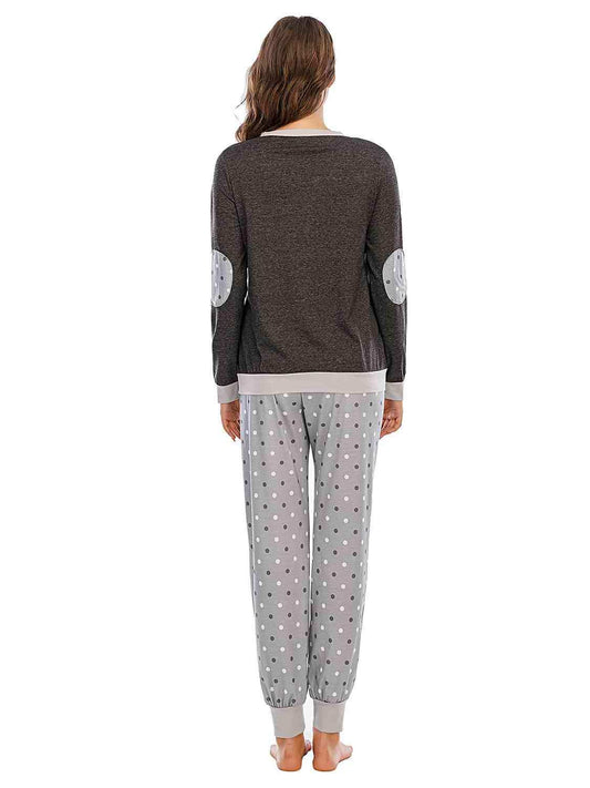 Long Sleeve Top and Polka Dot Pants Set - Trendsi - Flyclothing LLC