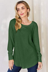 Basic Bae Full Size Ribbed Round Neck Slit T-Shirt - Trendsi - Flyclothing LLC