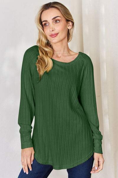 Basic Bae Full Size Ribbed Round Neck Slit T-Shirt - Trendsi - Flyclothing LLC