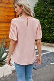 Pleated Flutter Sleeve Round Neck Blouse - Trendsi - Flyclothing LLC