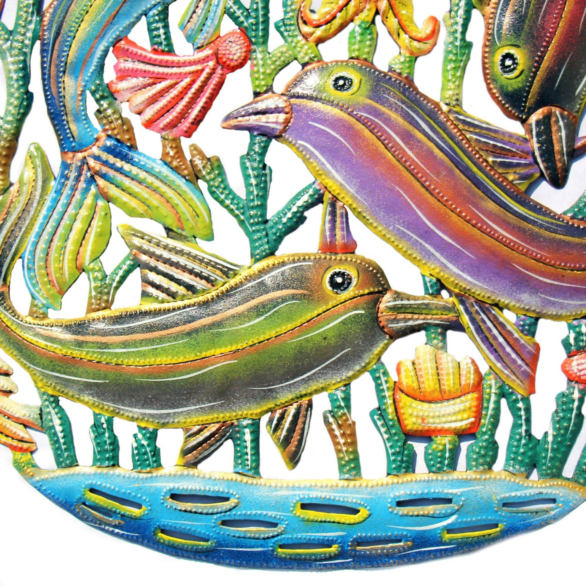 Coastal Playful Dolphins Haitian Metal Drum Wall Art - Haitian Artisans - Flyclothing LLC