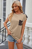 Leopard Round Neck Cap Sleeve T-Shirt - Trendsi - Flyclothing LLC