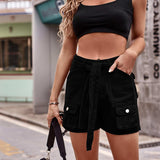 Tie Front Denim Shorts with Pocket - Trendsi - Flyclothing LLC