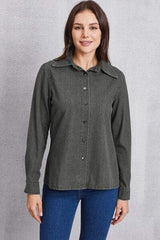 Collared Neck Button Up Denim Top - Trendsi - Flyclothing LLC