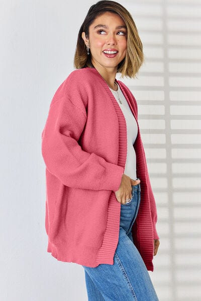 Open Front Dropped Shoulder Cardigan - Trendsi