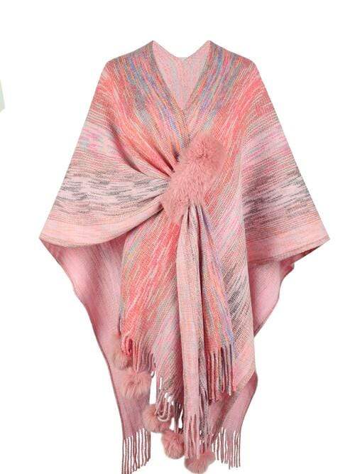 Heathered Fringe Hem Poncho - Trendsi - Flyclothing LLC