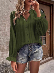 Notched Neck Flounce Sleeve Shirt - Trendsi