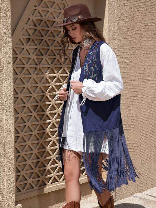 Fringe Hem Open Front Vest - Trendsi - Flyclothing LLC