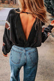 Sequin Football Patch Open Back Sweatshirt - Trendsi - Flyclothing LLC