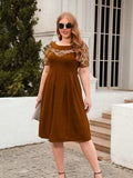 Plus Size Ruched Round Neck Short Sleeve Dress - Trendsi - Flyclothing LLC