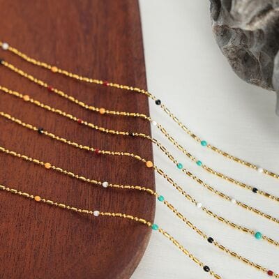18K Gold-Plated Oil Drip Bead Necklace - Trendsi
