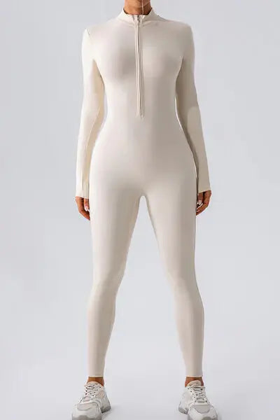 Half Zip Mock Neck Active Jumpsuit - Trendsi - Flyclothing LLC