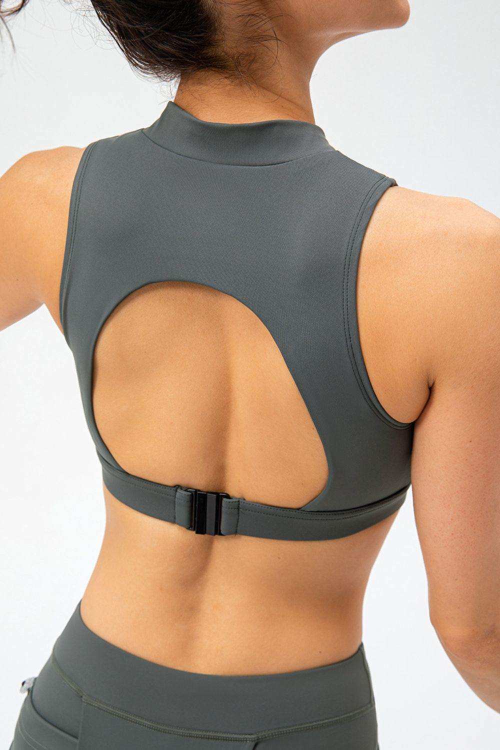 Full Size Cropped Cutout Back Zipper Front Active Tank Top - Trendsi - Flyclothing LLC