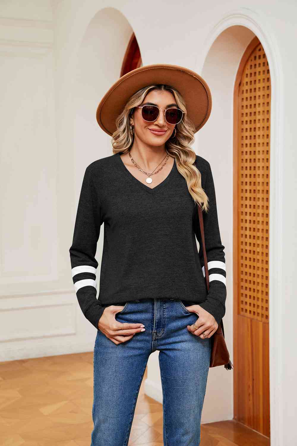 V-Neck Long Sleeve T-Shirt - Trendsi - Flyclothing LLC
