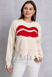 Lip Fringe Round Neck Sweater - Trendsi - Flyclothing LLC