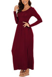 Round Neck Long Sleeve Pocketed Maxi Dress - Trendsi
