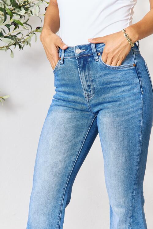 Tall Blue Dip Front Low Rise Flared Jeans