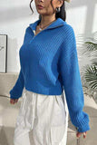 Quarter Zip Dropped Shoulder Sweater - Trendsi - Flyclothing LLC
