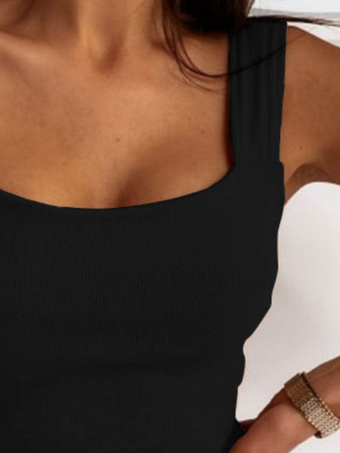 Square Neck Wide Strap Tank - Trendsi - Flyclothing LLC