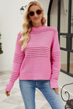 Round Neck Opnework Long Sleeve Pullover Sweater - Trendsi