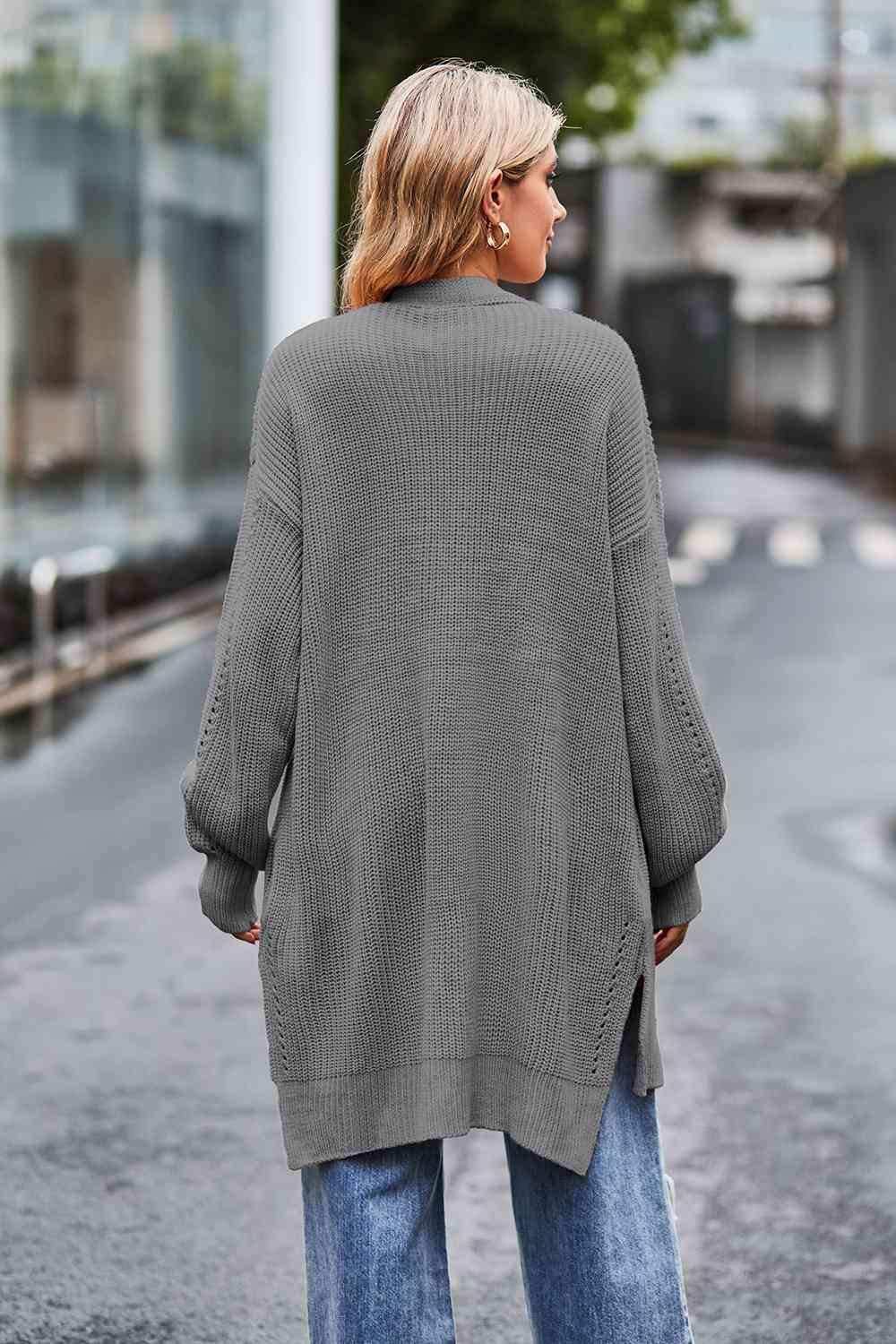 Open Front Dropped Shoulder Longline Cardigan - Trendsi - Flyclothing LLC