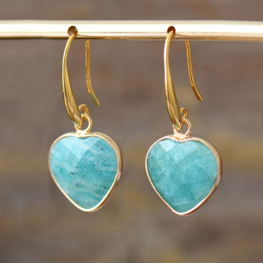 Natural Stone Heart Drop Earrings - Trendsi