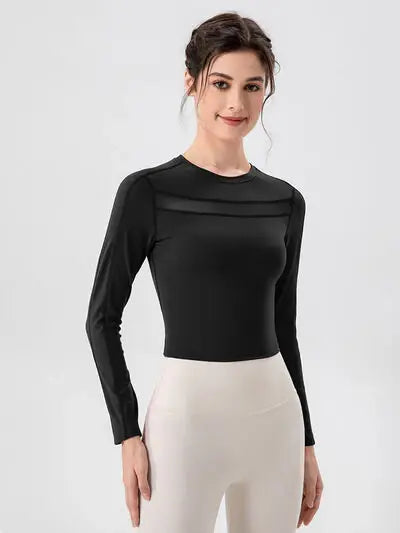 Round Neck Long Sleeve Active T-Shirt - Trendsi - Flyclothing LLC