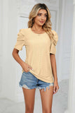 Eyelet Puff Sleeve Round Neck Blouse - Trendsi - Flyclothing LLC
