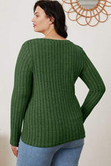 Basic Bae Full Size Ribbed V-Neck Long Sleeve T-Shirt - Trendsi - Flyclothing LLC