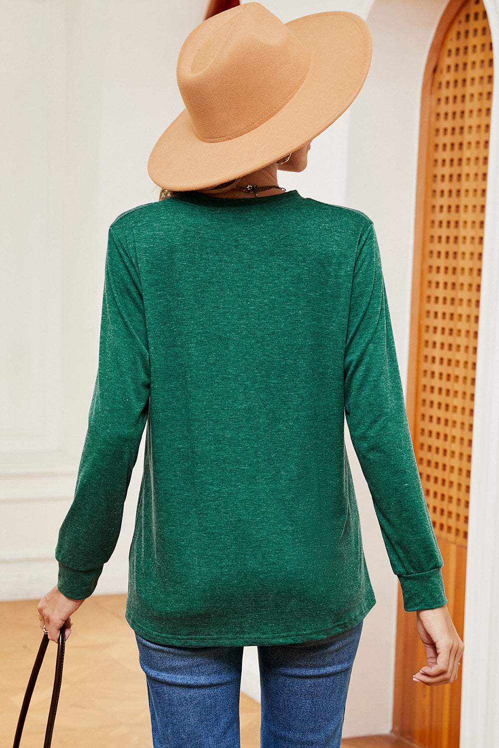 Notched Long Sleeve T-Shirt - Trendsi - Flyclothing LLC