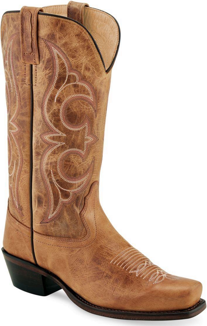 Old West Cactus Tan Womens Medium Square Toe Boots - Flyclothing LLC