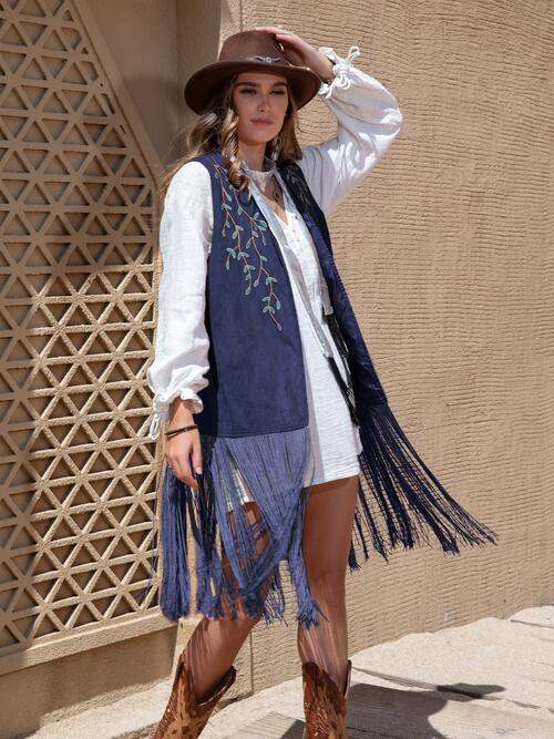 Fringe Hem Open Front Vest - Trendsi - Flyclothing LLC